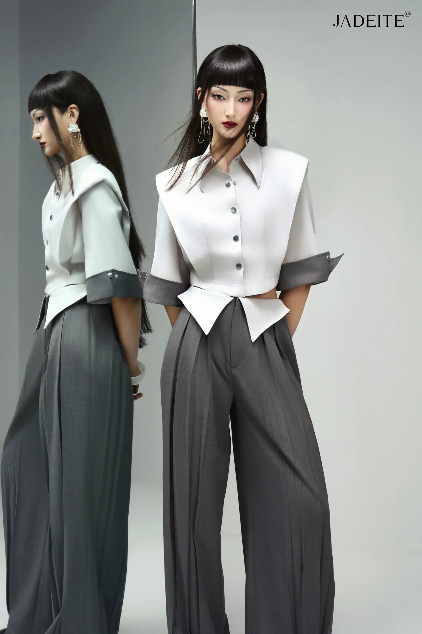 Front & Back Grey Crop-Shirt & Front & Back Grey Pants