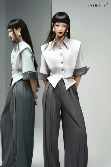 Front & Back Grey Crop-Shirt & Front & Back Grey Pants