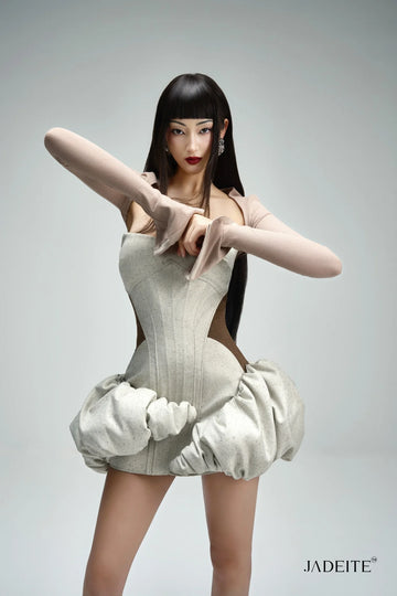 Hour-Glass coffee Cloudy Dress & Ballet Nude Crop-top